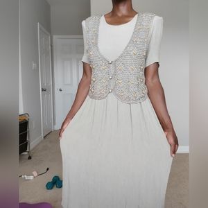Vintage maxi dress cream/tan w/ bead detail